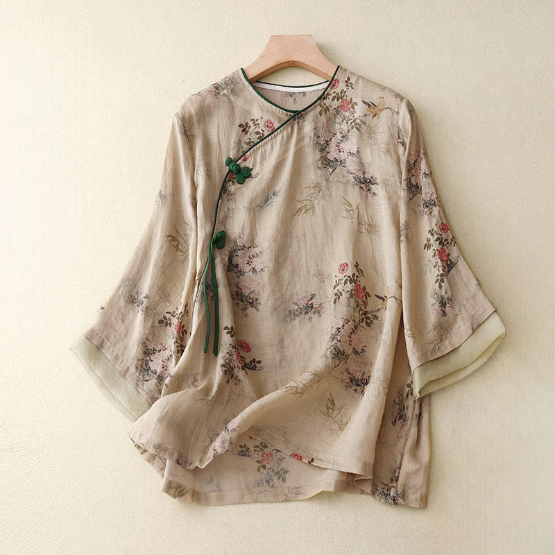 Buddha Stones Camisa de mujer con manga tres cuartos y diseño de rana con flores rojas y orquídea blanca - BurlyWood - US14，UK/AU18，EU46 (2XL) - image 8