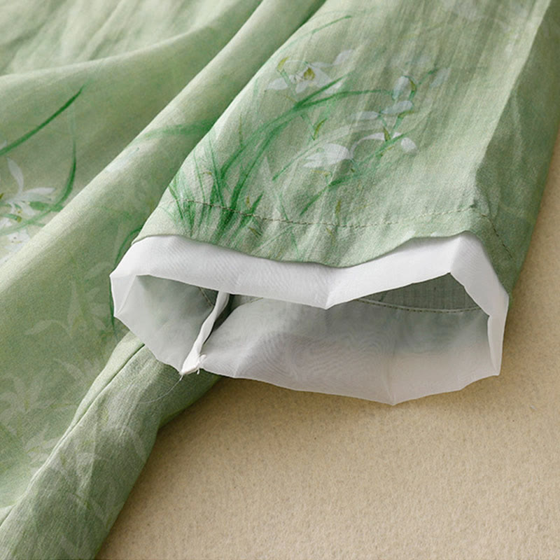 Buddha Stones Camisa de mujer con manga tres cuartos y diseño de rana con flores rojas y orquídea blanca - image 7