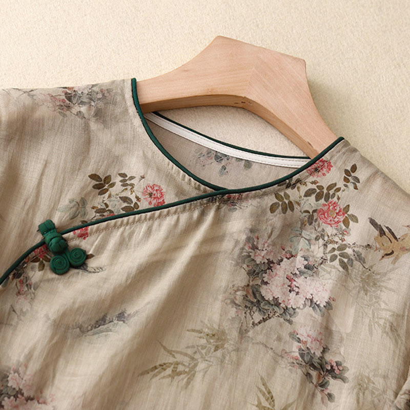 Buddha Stones Camisa de mujer con manga tres cuartos y diseño de rana con flores rojas y orquídea blanca - image 9