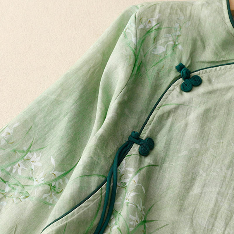 Buddha Stones Camisa de mujer con manga tres cuartos y diseño de rana con flores rojas y orquídea blanca - image 1