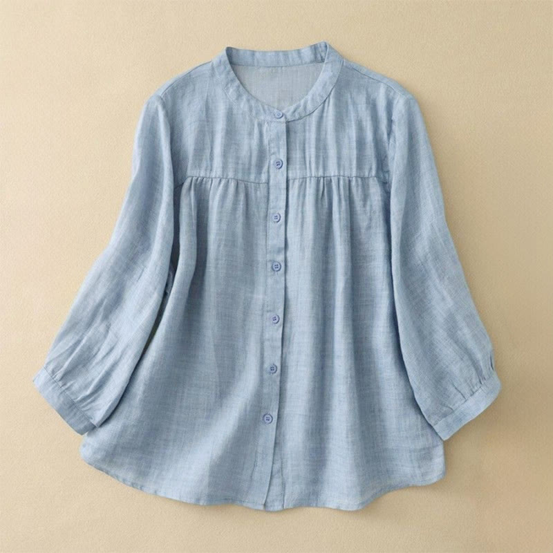 Buddha Stones Camisa de mujer con cuello redondo, botones y manga tres cuartos - Azul cielo claro - US14, UK/AU18, EU46 (3XL) - image 5