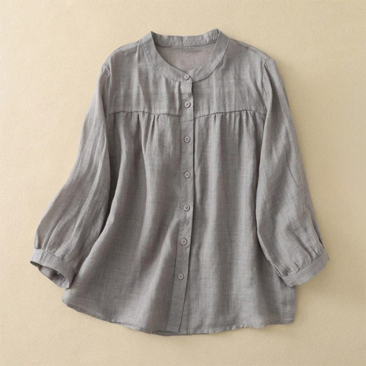 Buddha Stones Camisa de mujer con cuello redondo, botones y manga tres cuartos - Gris - US14, UK/AU18, EU46 (3XL) - image 0