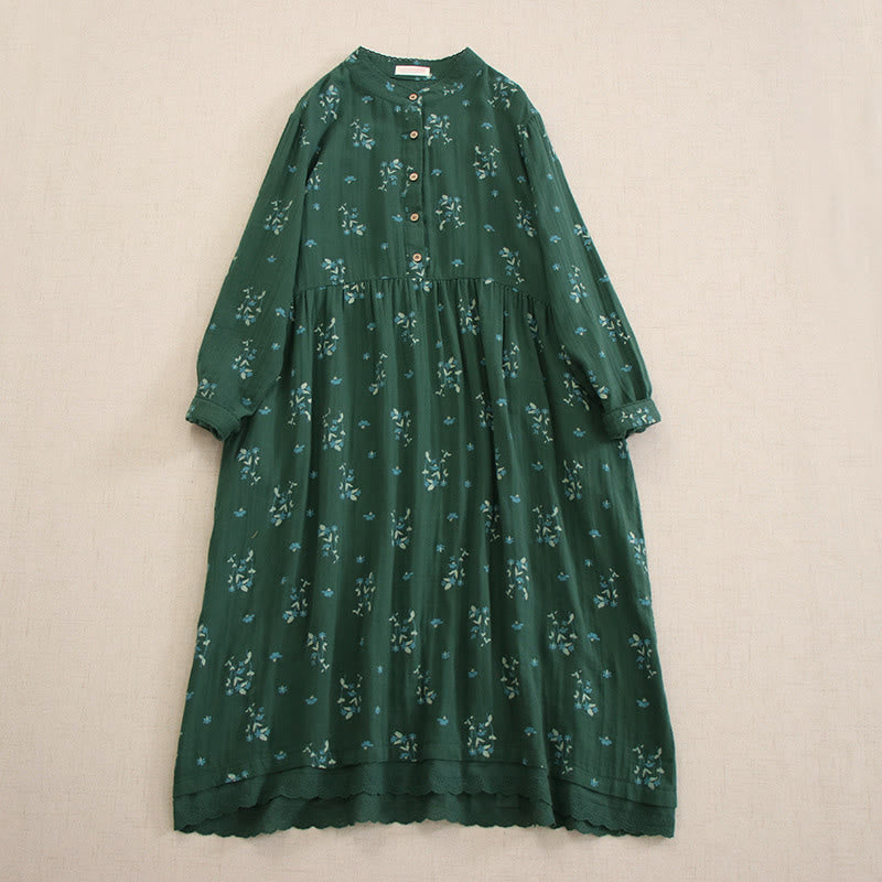 Buddha Stones Vestido midi de manga larga con cuello redondo y bolsillos, estampado floral pequeño de primavera y botones. - Verdemar - US4-8/10, UK/AU8-12/14, EU36-40/42 (F) - image 29