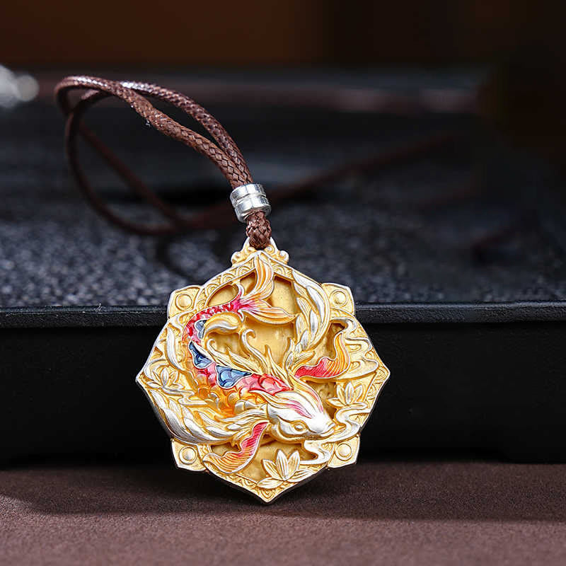 Buddha Stones Collar con colgante de la suerte tallado con pez koi de colores en plata de ley 999 - Pez Koi (Suerte♥Prosperidad) - image 0