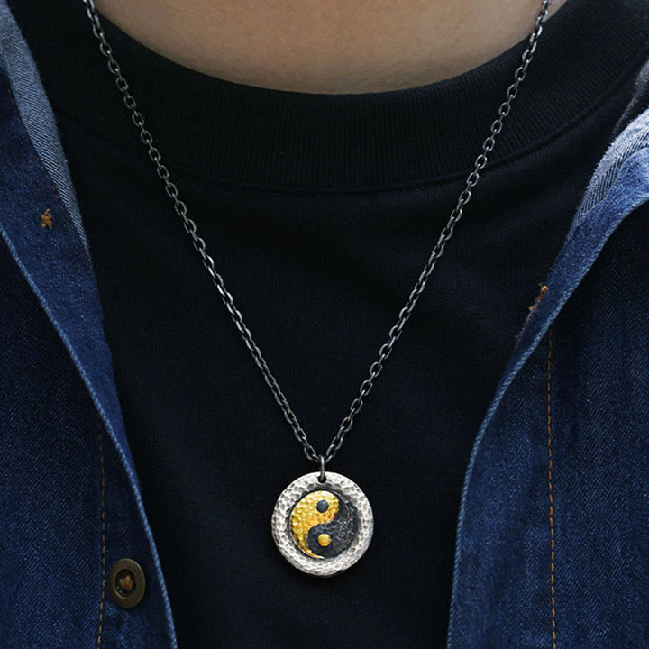 Buddha Stones Collar con colgante de cadena de acero y titanio con equilibrio Yin Yang en plata de ley 999 y oro 999 - image 4