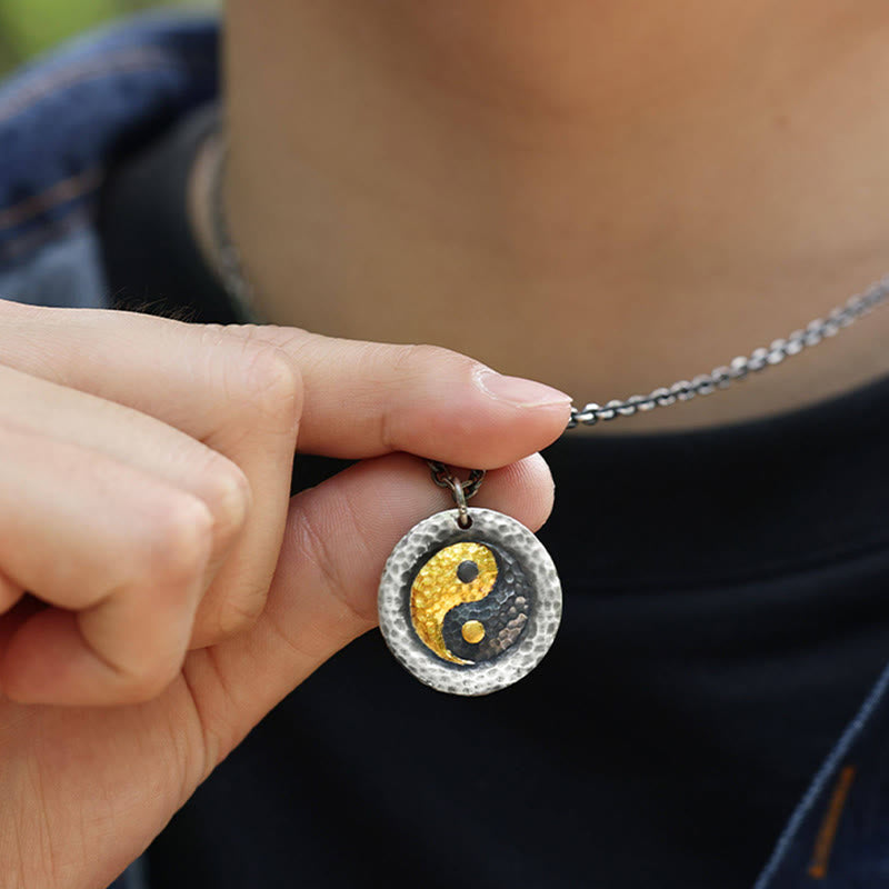 Buddha Stones Collar con colgante de cadena de acero y titanio con equilibrio Yin Yang en plata de ley 999 y oro 999 - image 7