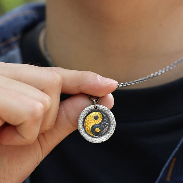 Buddha Stones Collar con colgante de cadena de acero y titanio con equilibrio Yin Yang en plata de ley 999 y oro 999 - image 7