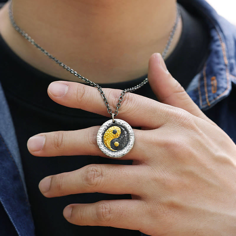 Buddha Stones Collar con colgante de cadena de acero y titanio con equilibrio Yin Yang en plata de ley 999 y oro 999 - image 8