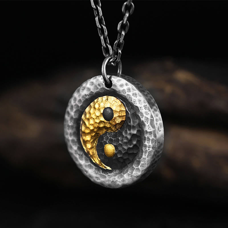 Buddha Stones Collar con colgante de cadena de acero y titanio con equilibrio Yin Yang en plata de ley 999 y oro 999 - image 2