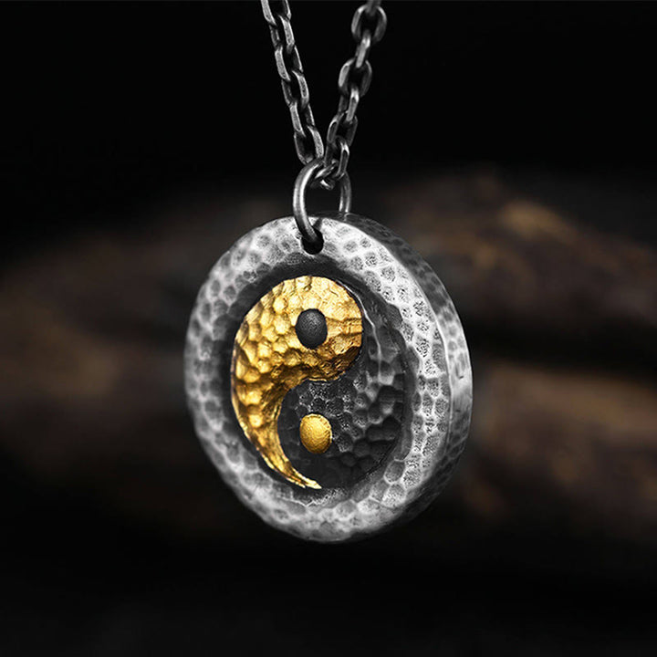 Buddha Stones Collar con colgante de cadena de acero y titanio con equilibrio Yin Yang en plata de ley 999 y oro 999 - image 2