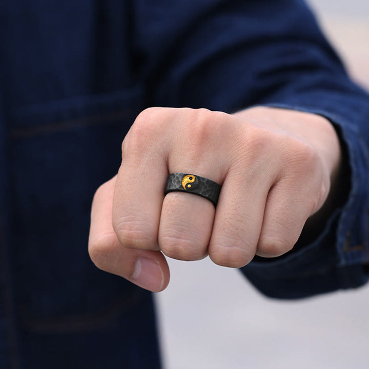 Buddha Stones Anillo de equilibrio texturizado Yin Yang hecho a mano en plata de ley 999 y oro 999 - image 4