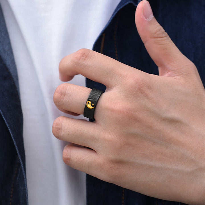 Buddha Stones Anillo de equilibrio texturizado Yin Yang hecho a mano en plata de ley 999 y oro 999 - image 5