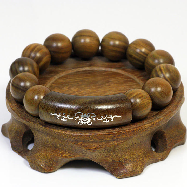 Pulsera de plata de ley 999 con Buddha Stones, sándalo verde, Om Mani Padme Hum, dragón, Fénix, Dharmachakra, con incrustaciones de paz