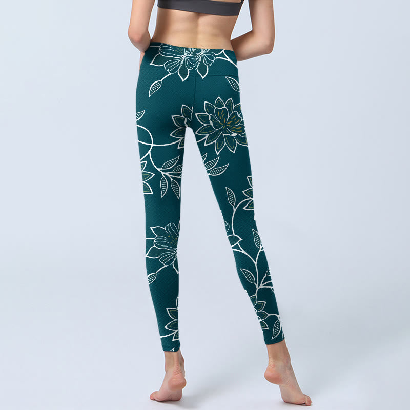Buddha Stones Leggings de yoga para mujer con estampado retro elegante de flores y hojas - image 6