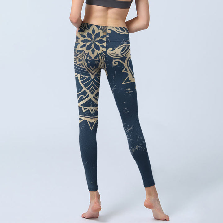 Buddha Stones Leggings de yoga para mujer con estampado de mandala retro - image 6