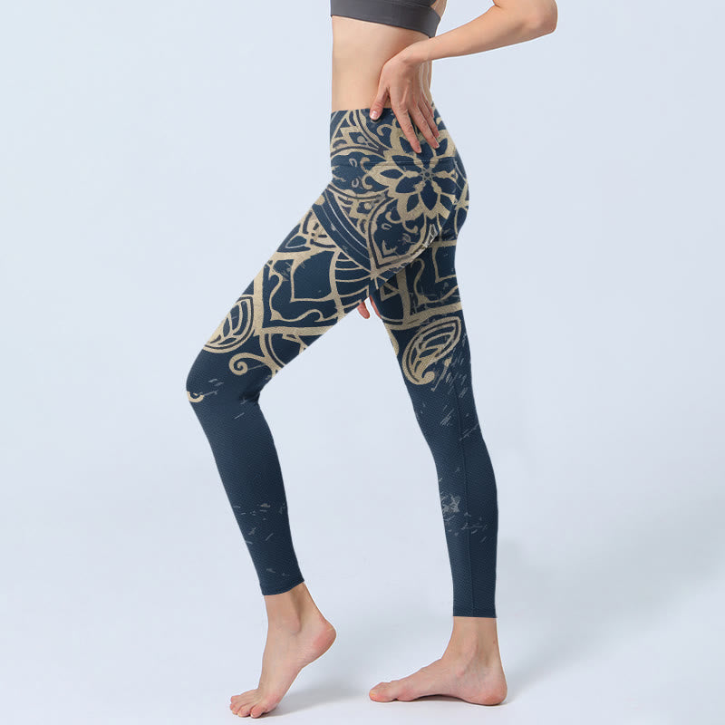 Buddha Stones Leggings de yoga para mujer con estampado de mandala retro - image 2