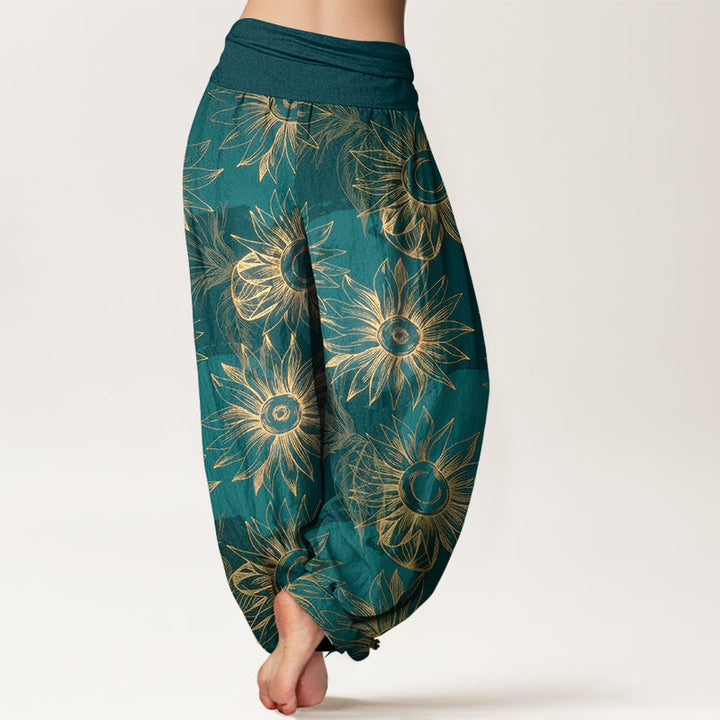 Buddha Stones Pantalones harén de algodón con estampado floral retro y cintura elástica para mujer - image 1