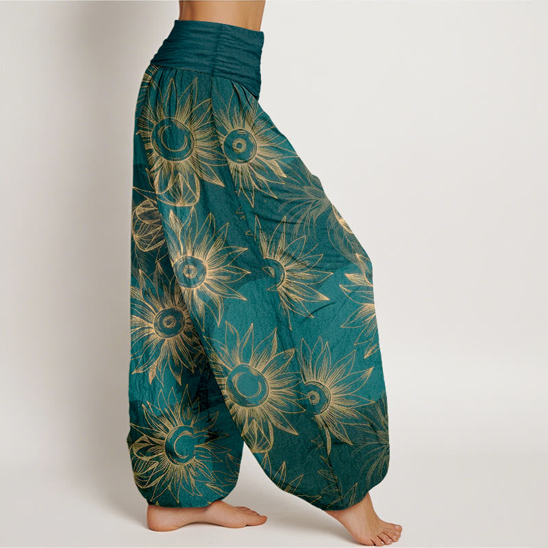 Buddha Stones Pantalones harén de algodón con estampado floral retro y cintura elástica para mujer - image 2