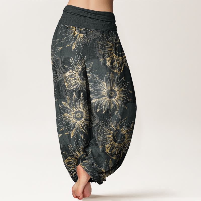 Buddha Stones Pantalones harén de algodón con estampado floral retro y cintura elástica para mujer - image 6