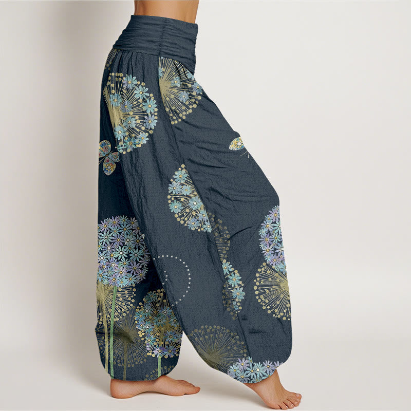 Buddha Stones Pantalones harén de algodón con estampado de mariposa y diente de león para mujer, cintura elástica - image 10
