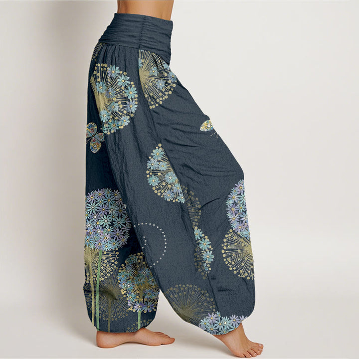 Buddha Stones Pantalones harén de algodón con estampado de mariposa y diente de león para mujer, cintura elástica - image 10