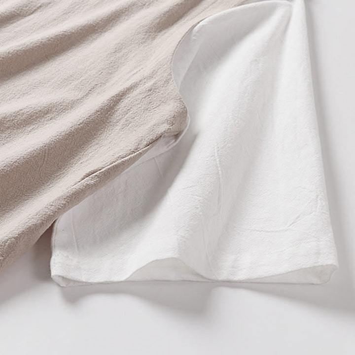 Buddha Stones Camisa de algodón para hombre, 2 en 1, de verano, con cuello alto, manga corta y botones de rana - image 10