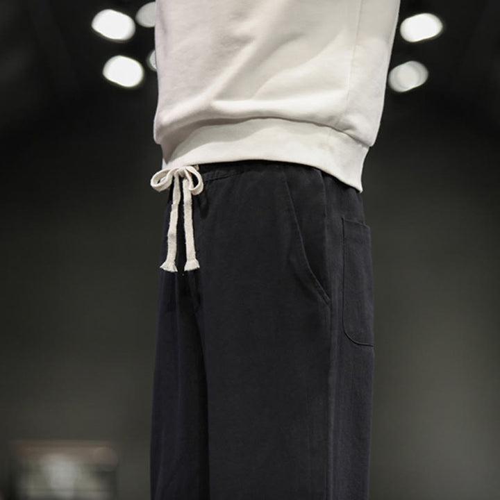Buddha Stones Pantalones de algodón para hombre con cintura elástica, cordón ajustable, botones de rana y bolsillos hasta el tobillo - image 26