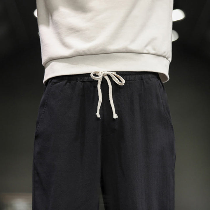 Buddha Stones Pantalones de algodón para hombre con cintura elástica, cordón ajustable, botones de rana y bolsillos hasta el tobillo - image 23