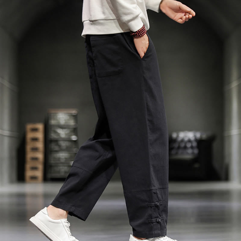 Buddha Stones Pantalones de algodón para hombre con cintura elástica, cordón ajustable, botones de rana y bolsillos hasta el tobillo - image 22