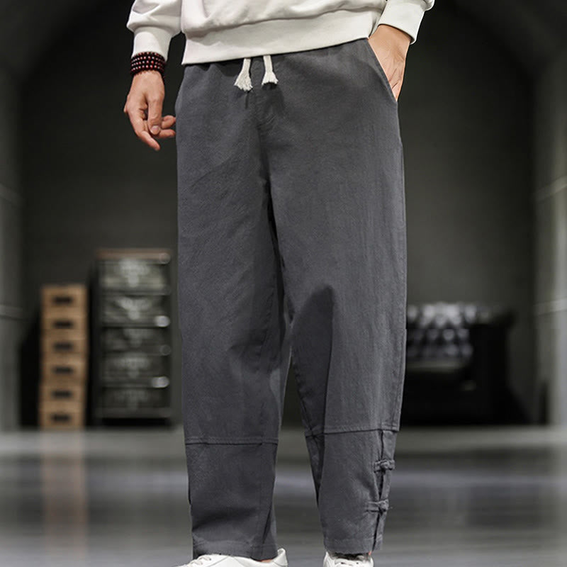 Buddha Stones Pantalones de algodón para hombre con cintura elástica, cordón ajustable, botones de rana y bolsillos hasta el tobillo - image 10