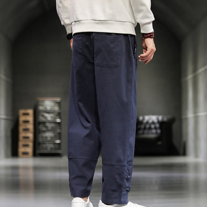 Buddha Stones Pantalones de algodón para hombre con cintura elástica, cordón ajustable, botones de rana y bolsillos hasta el tobillo - image 36