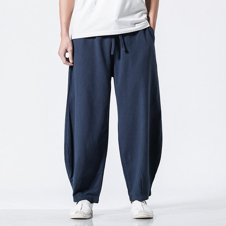 Buddha Stones Pantalones de algodón para hombre con cintura elástica y cordón ajustable hasta el tobillo con bolsillos - image 24