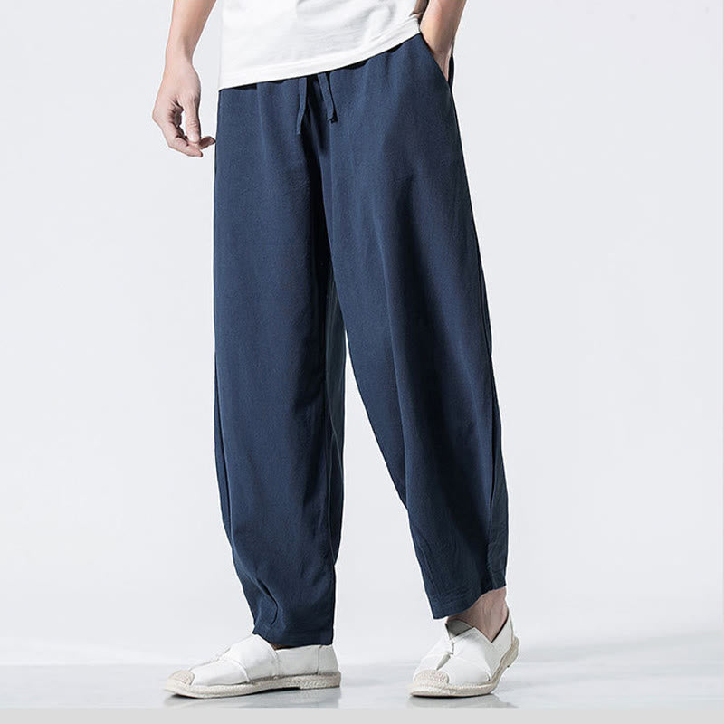 Buddha Stones Pantalones de algodón para hombre con cintura elástica y cordón ajustable hasta el tobillo con bolsillos - image 26