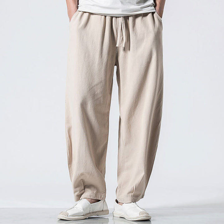 Buddha Stones Pantalones de algodón para hombre con cintura elástica y cordón ajustable hasta el tobillo con bolsillos - Blanco antiguo - US/UK/AU46, EU56 (5XL) - image 18