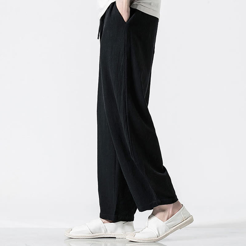 Buddha Stones Pantalones de algodón para hombre con cintura elástica y cordón ajustable hasta el tobillo con bolsillos - image 16