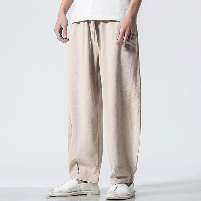 Buddha Stones Pantalones de algodón para hombre con cintura elástica y cordón ajustable hasta el tobillo con bolsillos - image 21