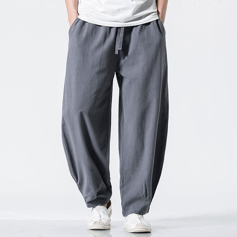 Buddha Stones Pantalones de algodón para hombre con cintura elástica y cordón ajustable hasta el tobillo con bolsillos - image 1