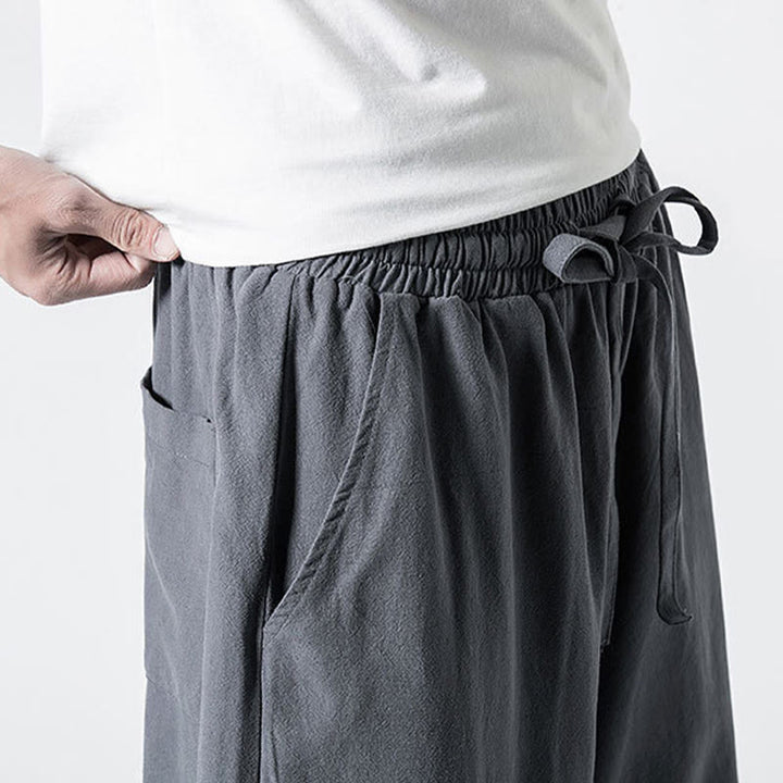 Buddha Stones Pantalones de algodón para hombre con cintura elástica y cordón ajustable hasta el tobillo con bolsillos - image 9