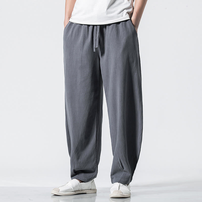 Buddha Stones Pantalones de algodón para hombre con cintura elástica y cordón ajustable hasta el tobillo con bolsillos - image 4