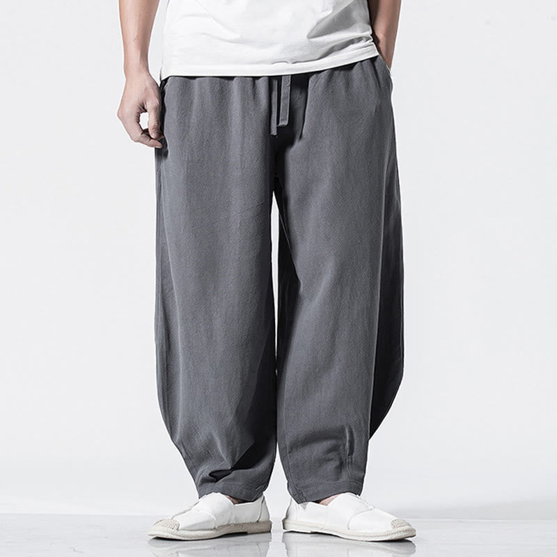 Buddha Stones Pantalones de algodón para hombre con cintura elástica y cordón ajustable hasta el tobillo con bolsillos - image 2