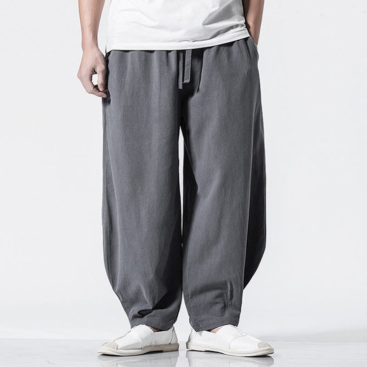 Buddha Stones Pantalones de algodón para hombre con cintura elástica y cordón ajustable hasta el tobillo con bolsillos - image 2