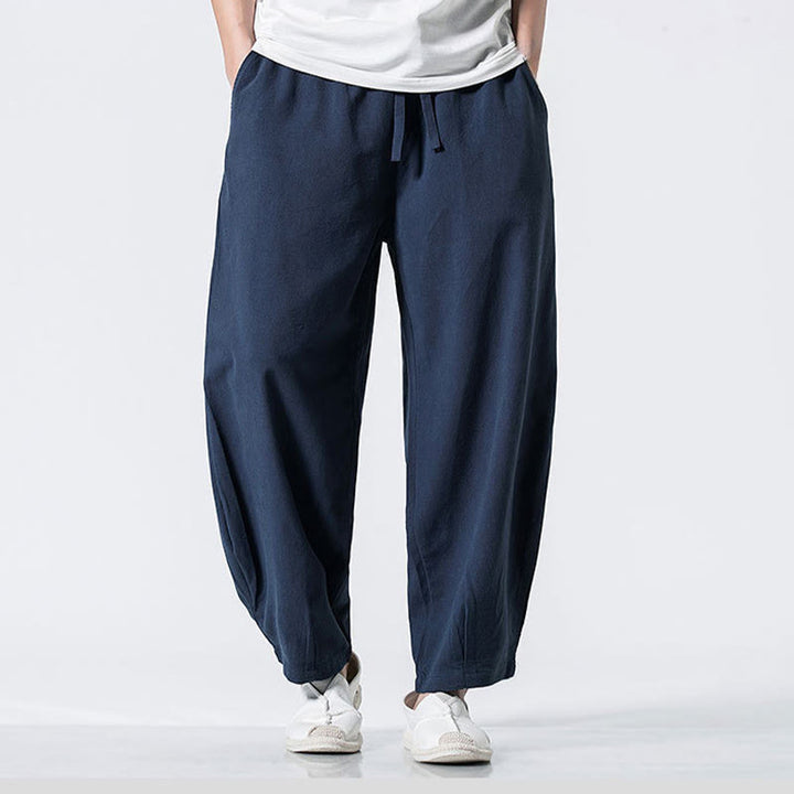 Buddha Stones Pantalones de algodón para hombre con cintura elástica y cordón ajustable hasta el tobillo con bolsillos - Azul oscuro - US/UK/AU46, EU56 (5XL) - image 23