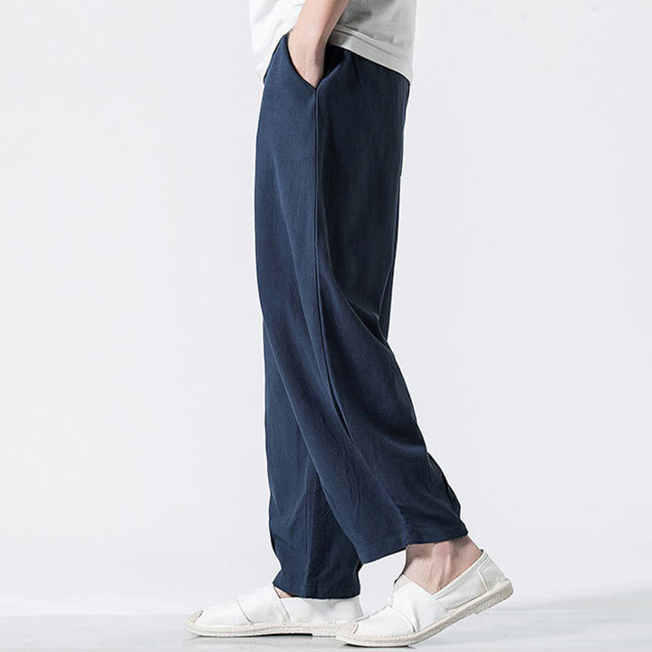 Buddha Stones Pantalones de algodón para hombre con cintura elástica y cordón ajustable hasta el tobillo con bolsillos - image 27