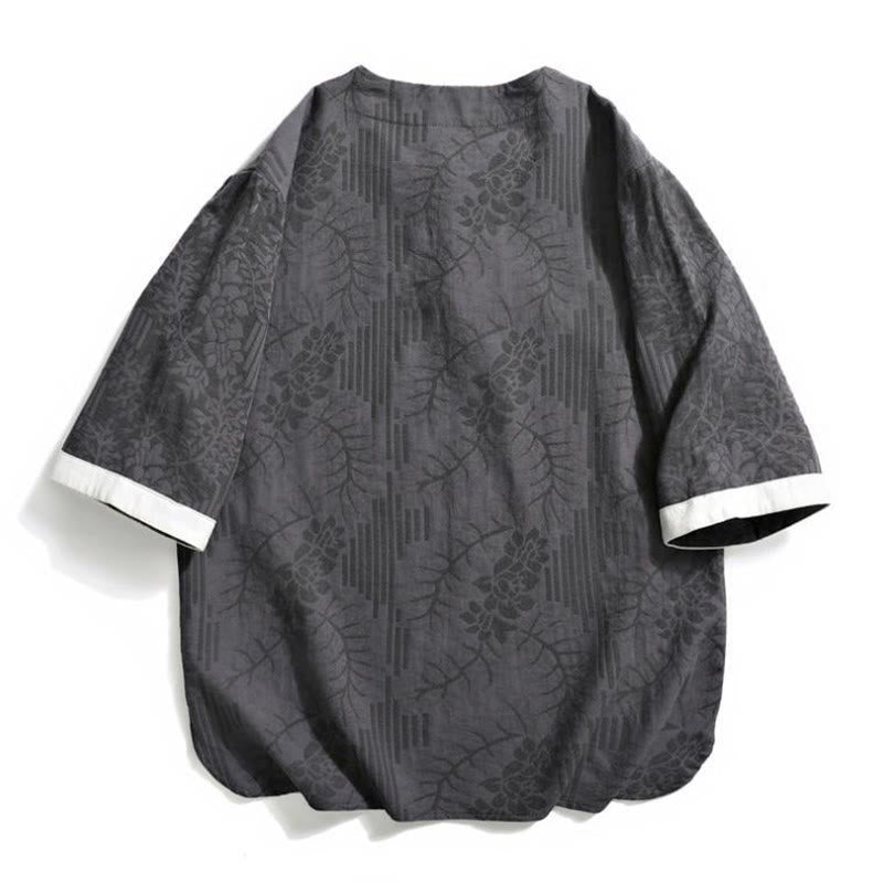 Buddha Stones Camisa de algodón para hombre de media manga con botones de rana y estampado floral de verano - image 4