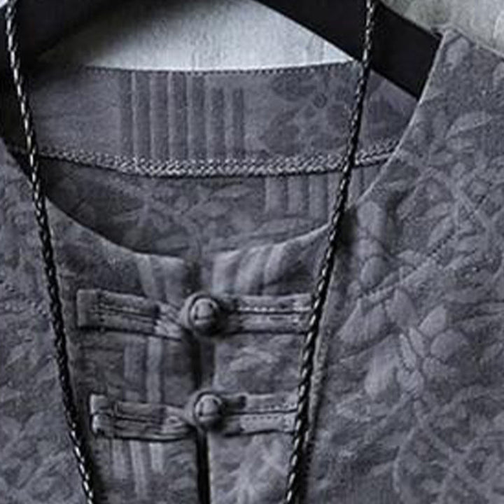 Buddha Stones Camisa de algodón para hombre de media manga con botones de rana y estampado floral de verano - image 6