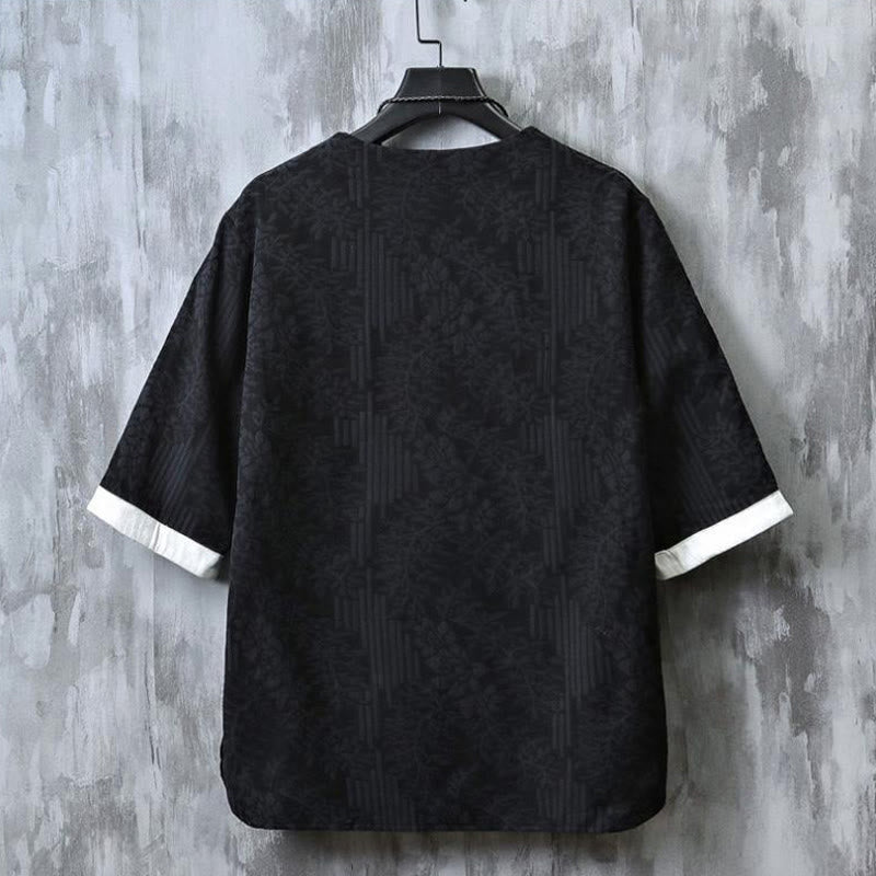 Buddha Stones Camisa de algodón para hombre de media manga con botones de rana y estampado floral de verano - image 11