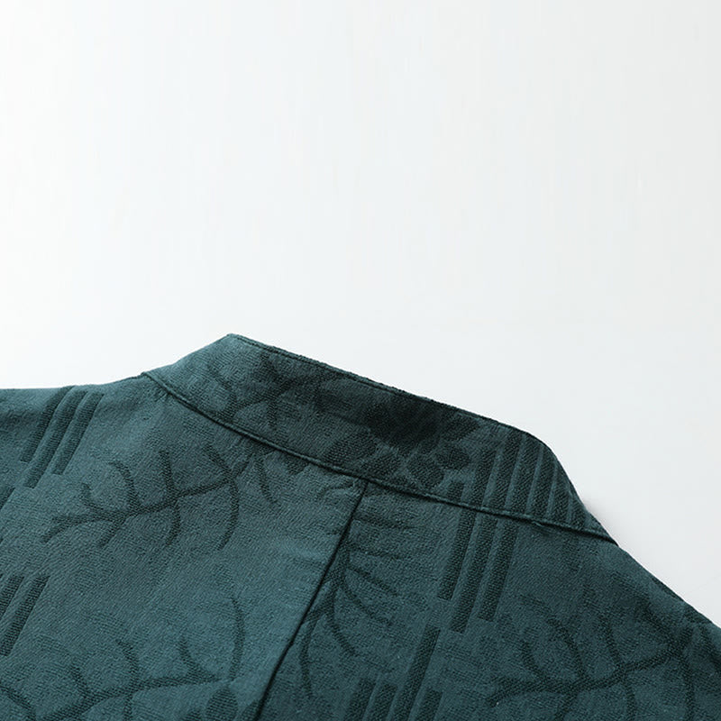 Buddha Stones Camisa de algodón para hombre con estampado floral y botones de rana de verano de media manga - image 10