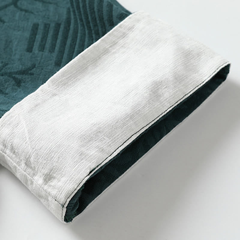 Buddha Stones Camisa de algodón para hombre con estampado floral y botones de rana de verano de media manga - image 9