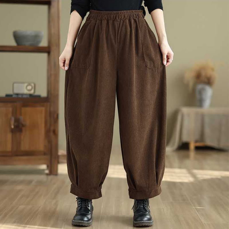 Pantalones harén de pana para mujer, de diseño sencillo, hasta los tobillos, de color liso y con bolsillos , de Buddha Stones, para invierno - image 15
