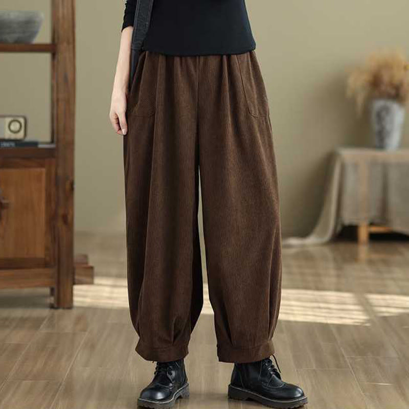 Pantalones harén de pana para mujer, de diseño sencillo, hasta los tobillos, de color liso y con bolsillos , de Buddha Stones, para invierno - image 17